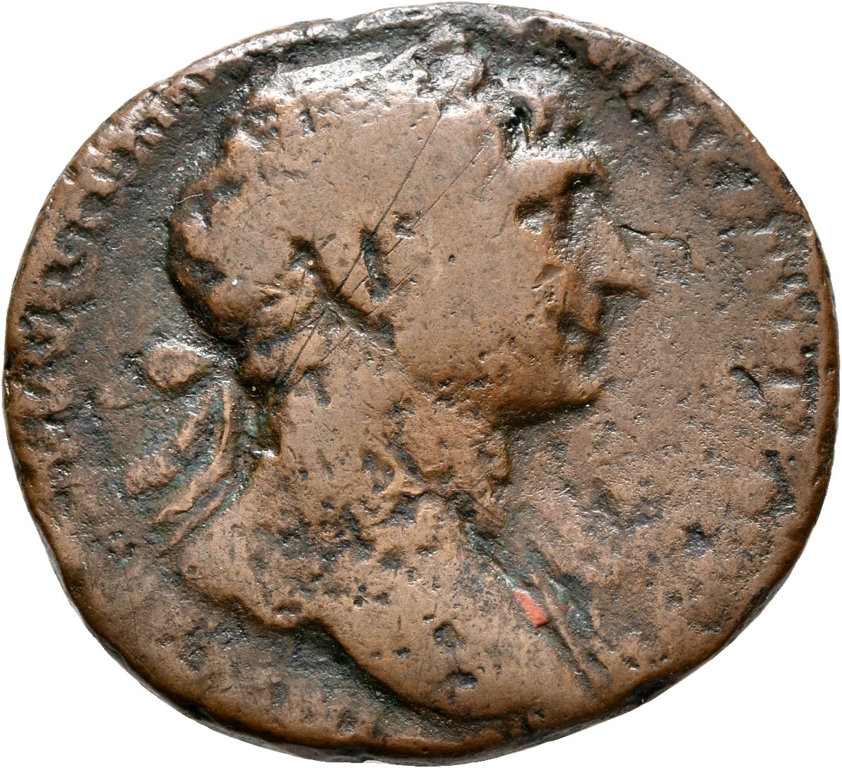 RIC II Trajan 625 (as) Trajan obverse, Bust of Trajan, laureate, draped on left shoulder, right