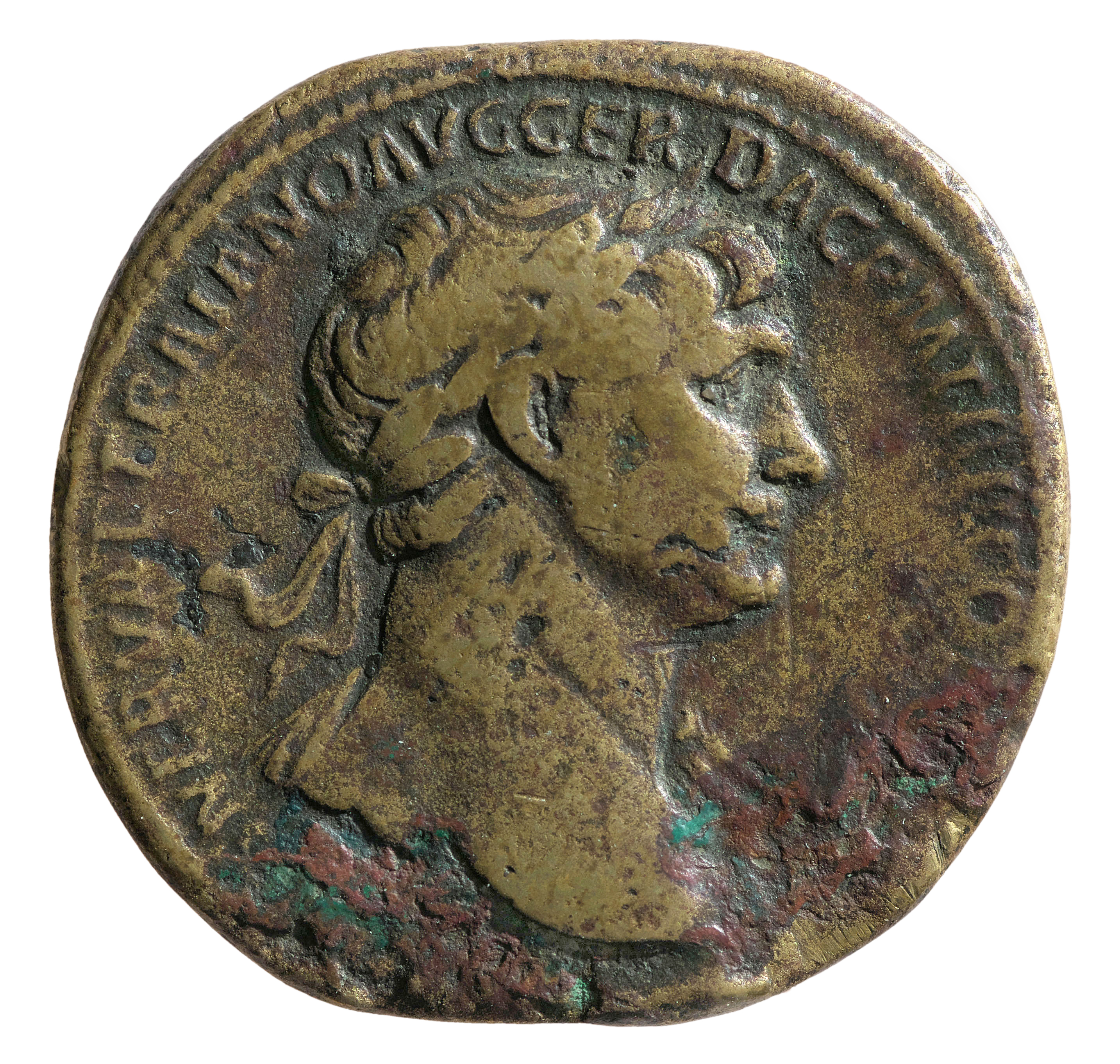 RIC II Trajan 625 (sestertius) Trajan obverse, Bust of Trajan, laureate, draped on left shoulder, right