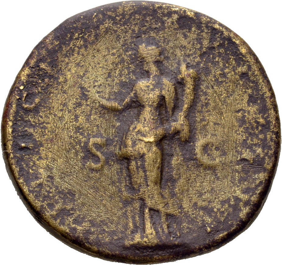 RIC II Trajan 625 (sestertius) Trajan reverse, Felicitas, draped, standing left, holding winged caduceus upwards in right ...