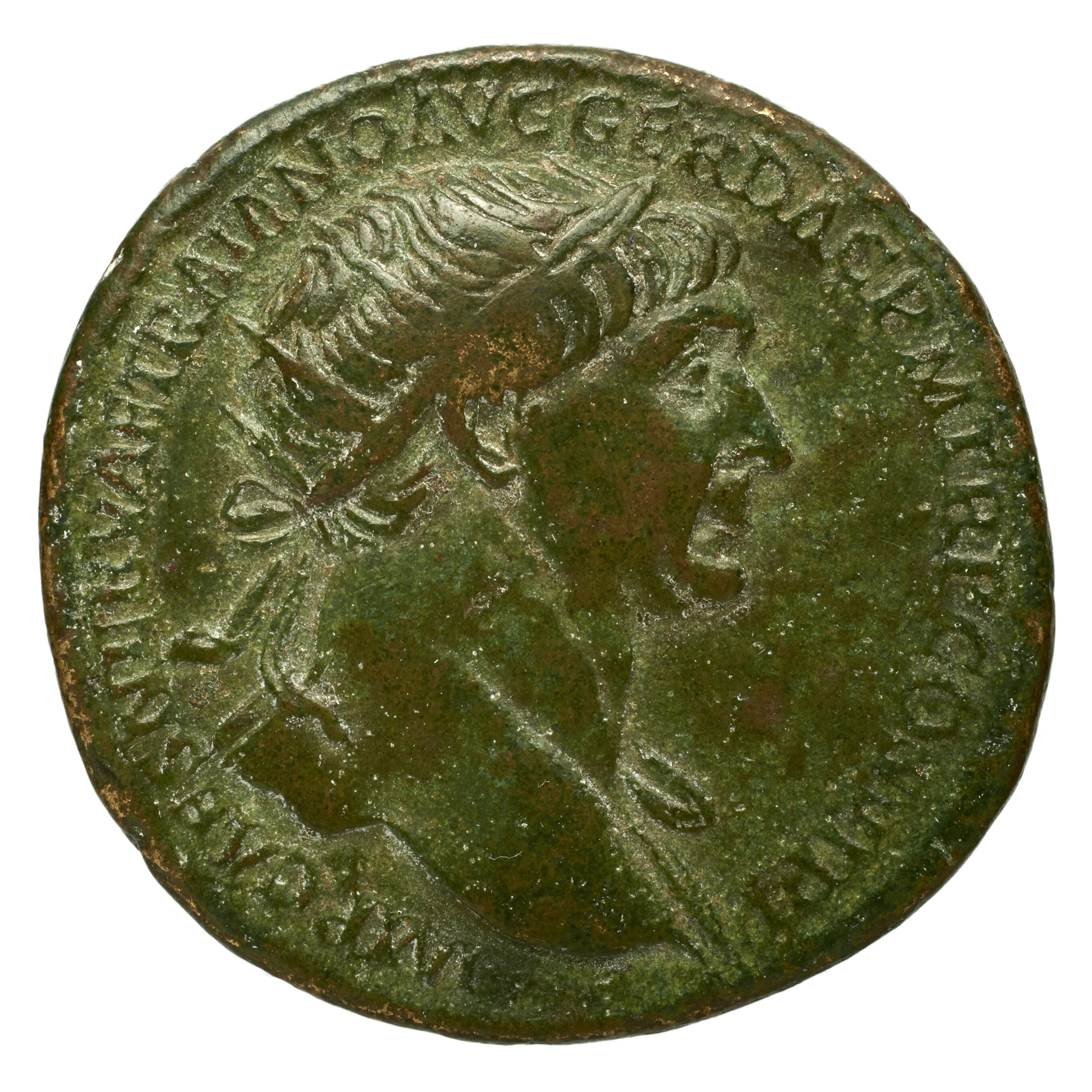RIC II Trajan 626 Trajan obverse, Bust of Trajan, radiate, right (sometimes draped on left shoulder)