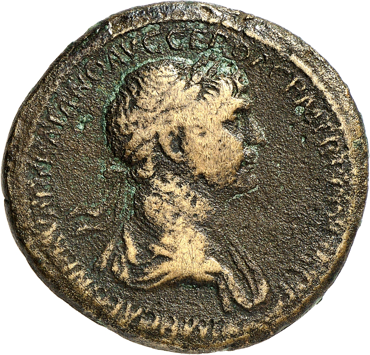 RIC II Trajan 637 Trajan obverse, Bust of Trajan, laureate, draped, right