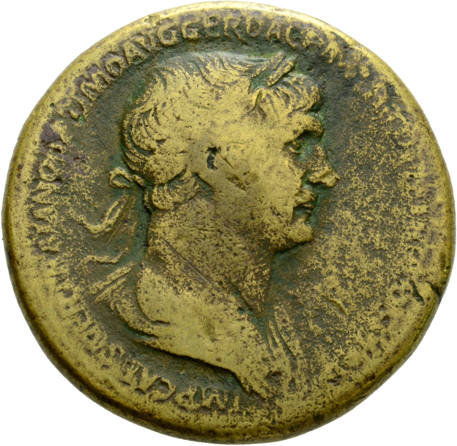 RIC II Trajan 642 Trajan obverse, Bust of Trajan, laureate, draped, right