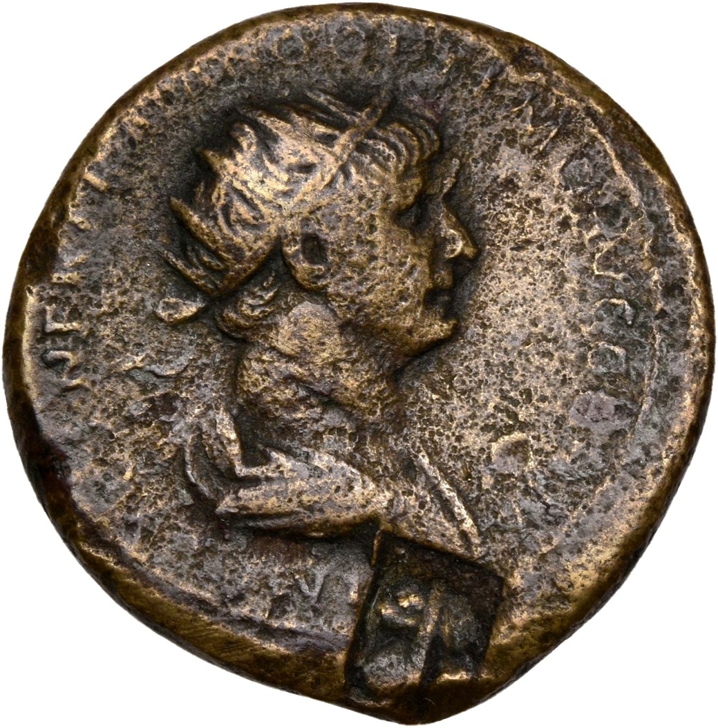 RIC II Trajan 644 Trajan obverse, Bust of Trajan, radiate, right (sometimes with aegis)