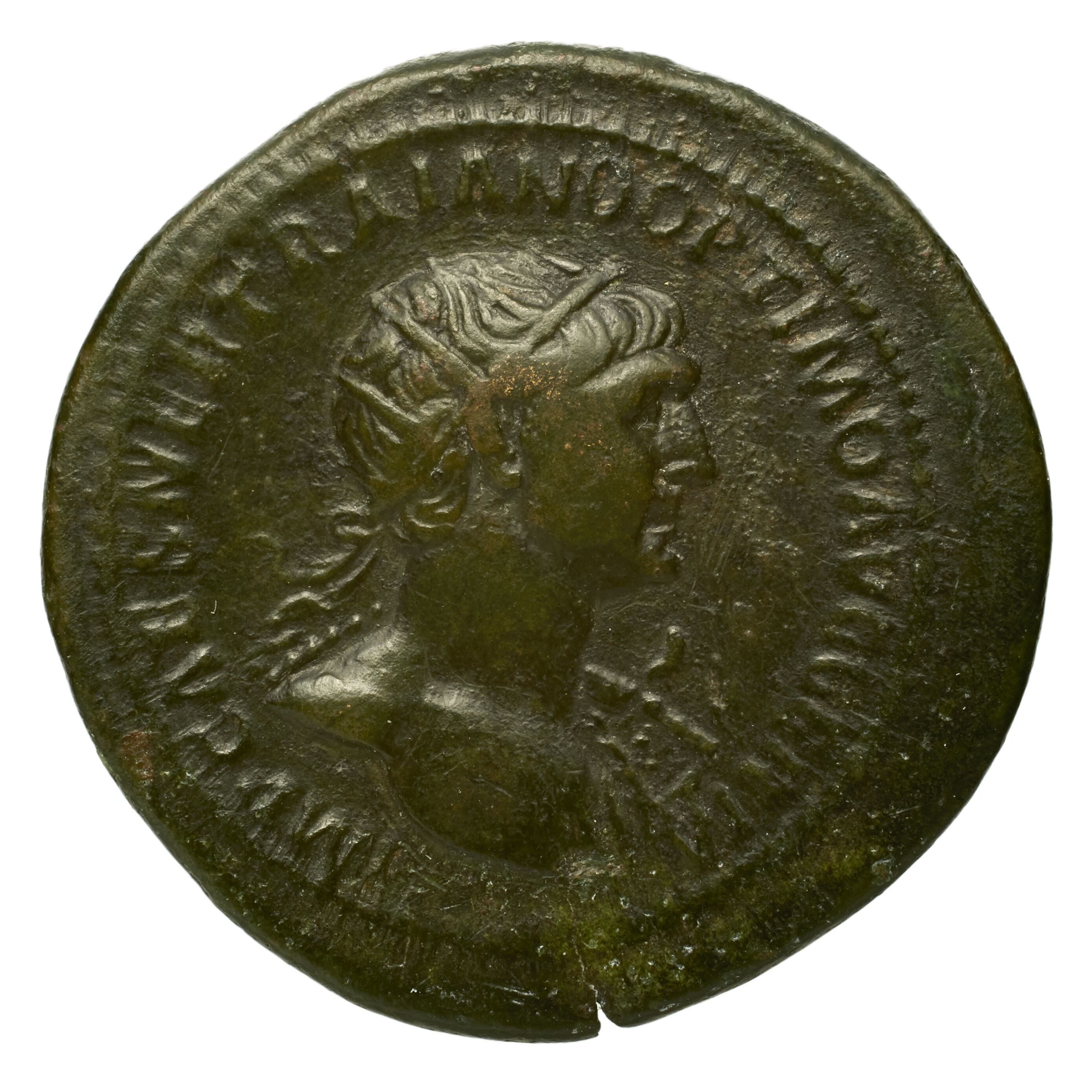 RIC II Trajan 644 Trajan obverse, Bust of Trajan, radiate, right (sometimes with aegis)