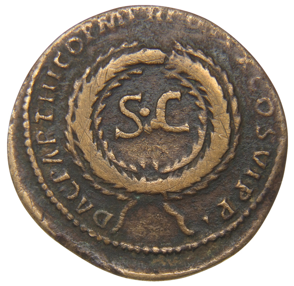 RIC II Trajan 647 Trajan reverse, S C in oak-wreath