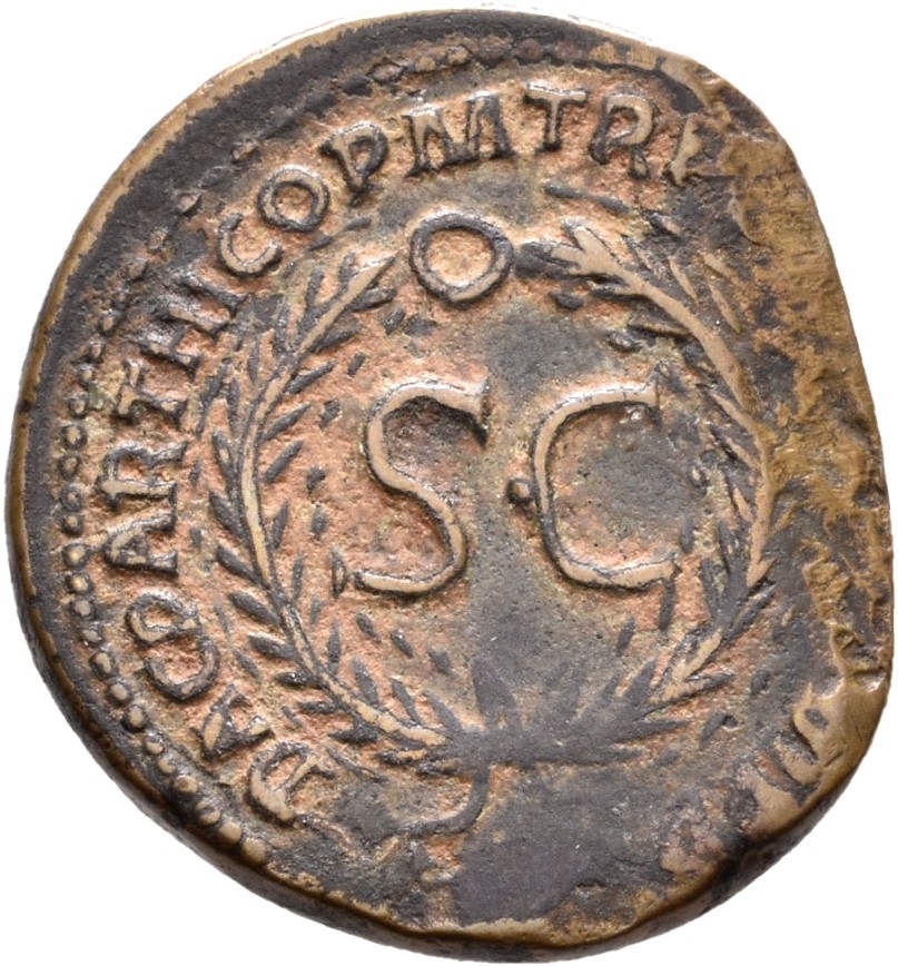 RIC II Trajan 647 Trajan reverse, S C in oak-wreath