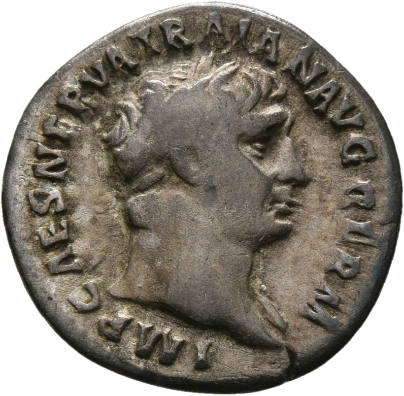 RIC II Trajan 65 Trajan obverse, Head of Trajan, laureate, right