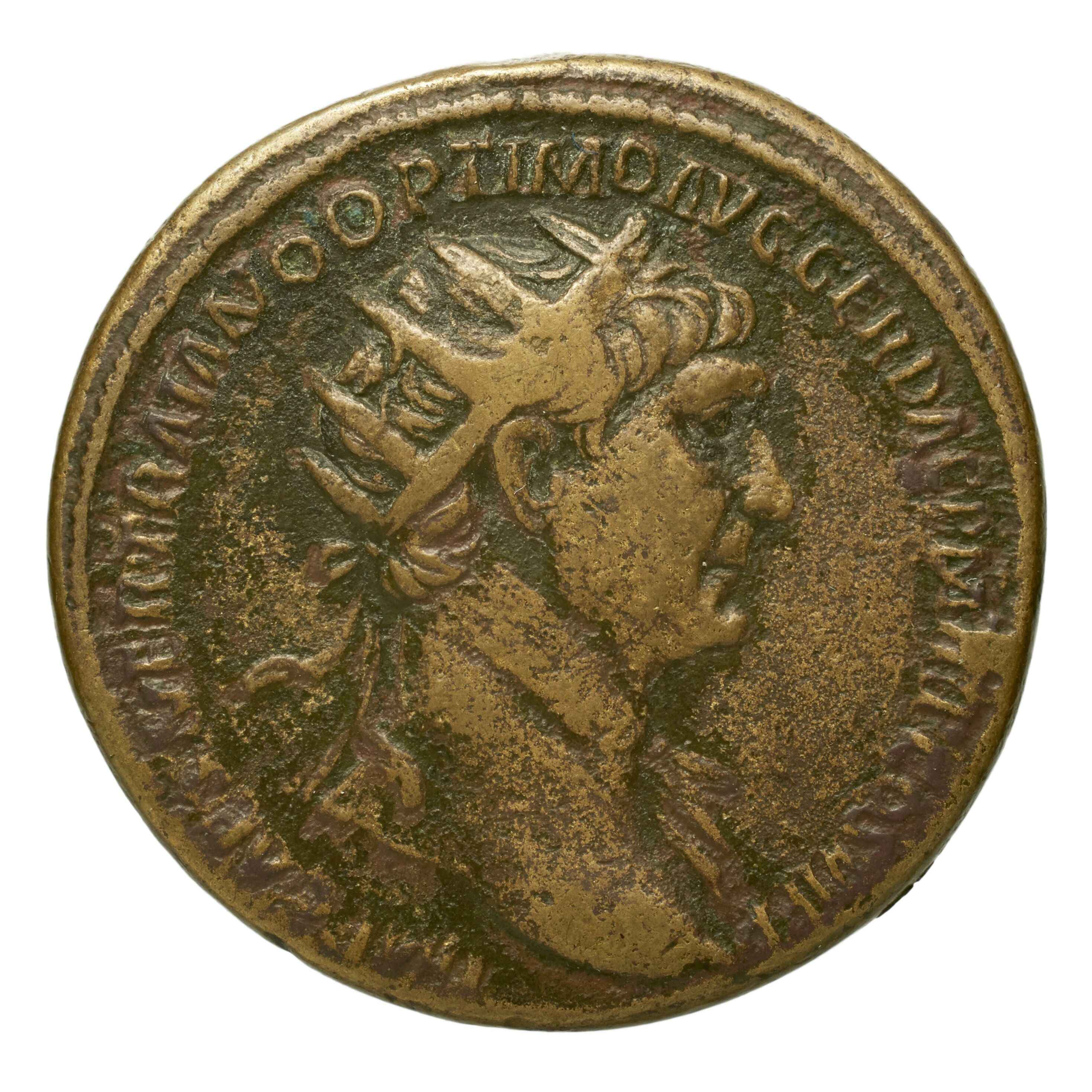 RIC II Trajan 653 Trajan obverse, Bust of Trajan, radiate, right (sometimes draped)