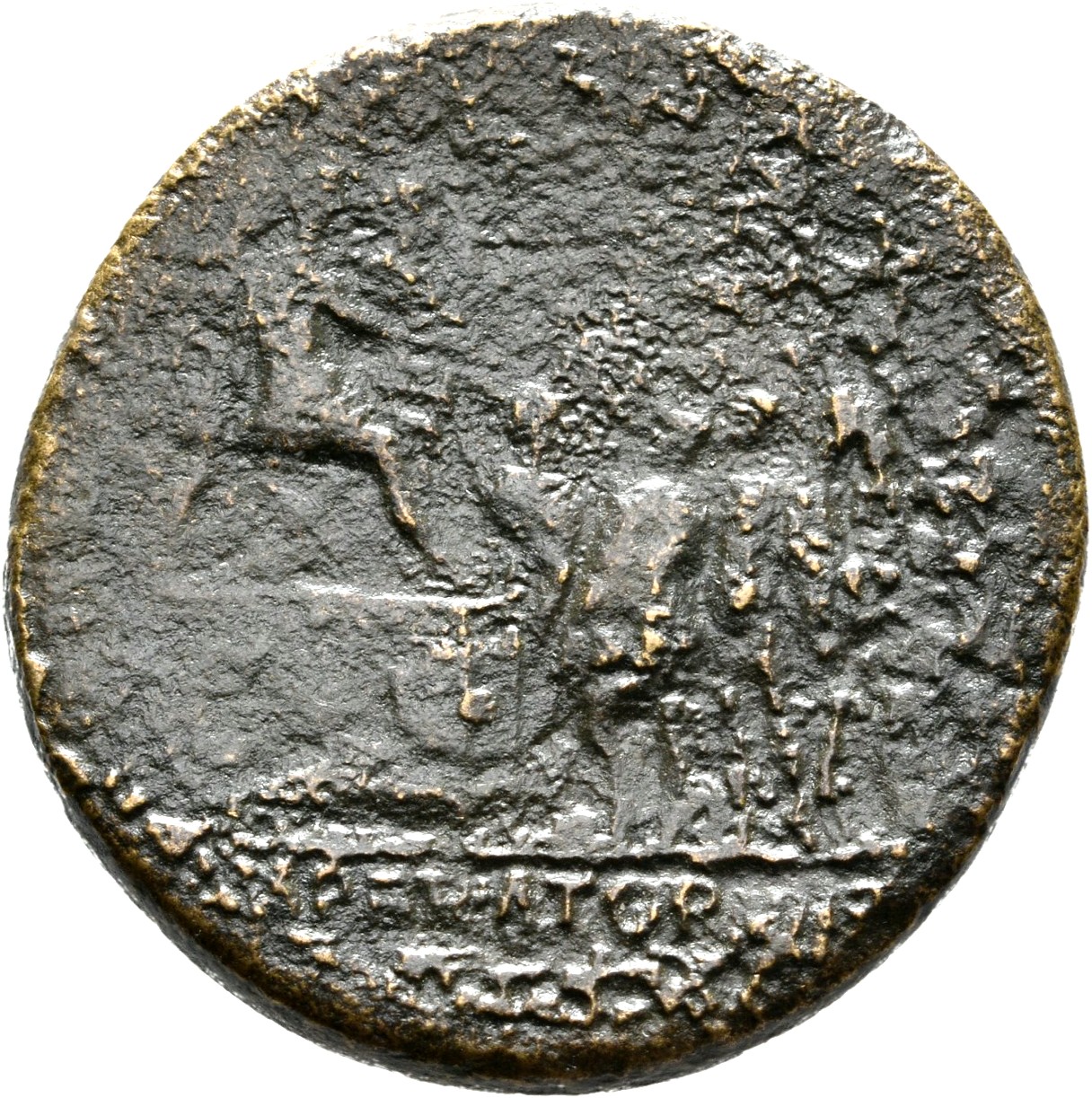 RIC II Trajan 655 Trajan reverse, Trajan, in military dress, seated right on high platform on left, by him stand two offic...