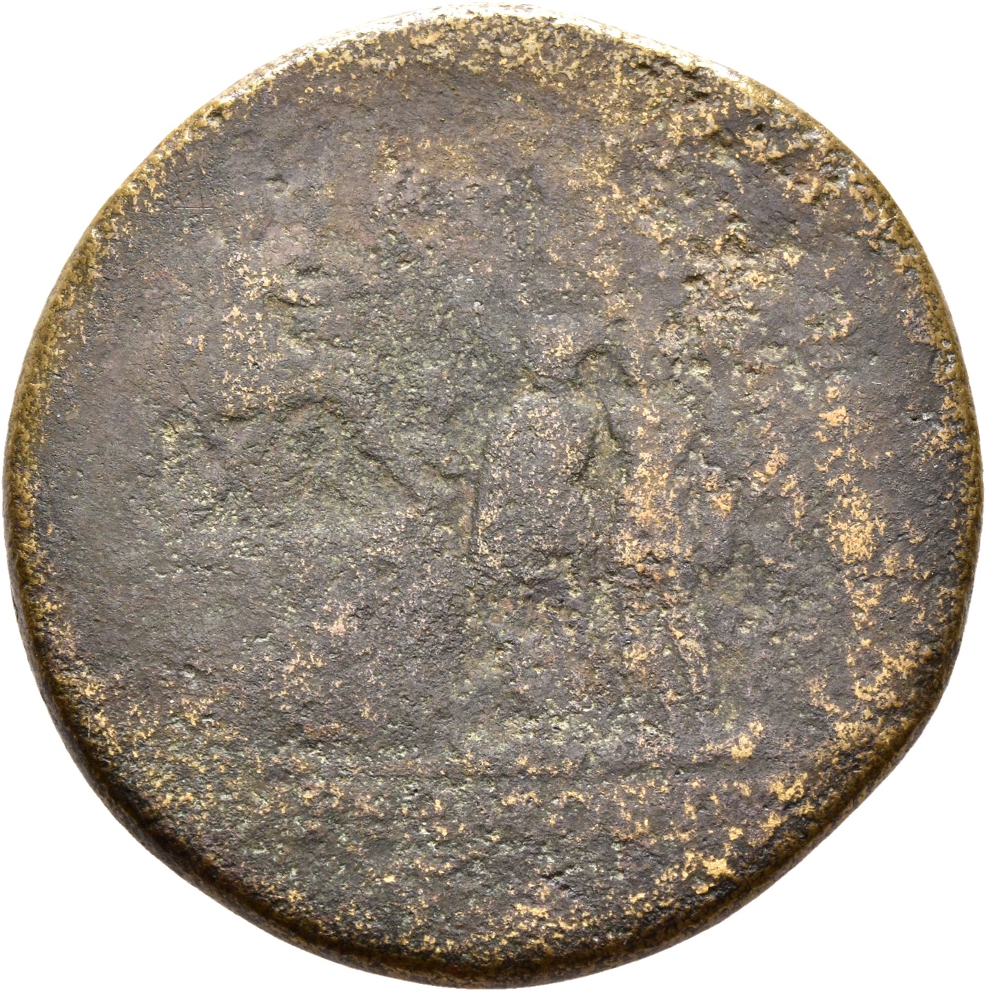 RIC II Trajan 658 Trajan reverse, Trajan, in military dress, seated right on high platform on left, by him stand two offic...