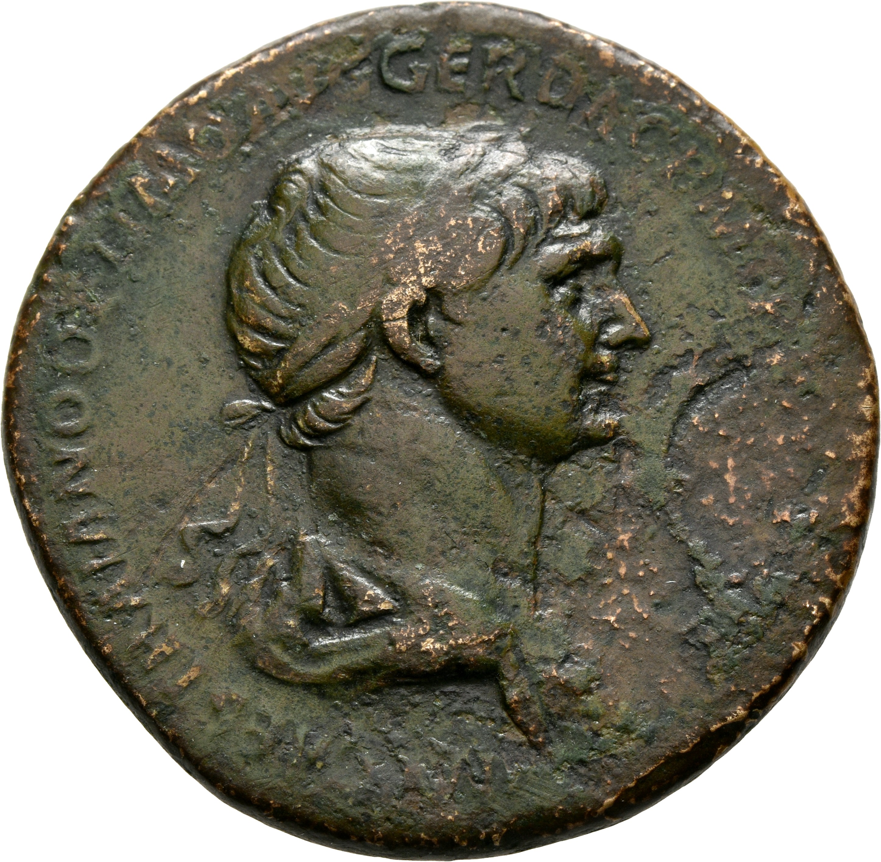 RIC II Trajan 662 Trajan obverse, Bust of Trajan, laureate, draped, right