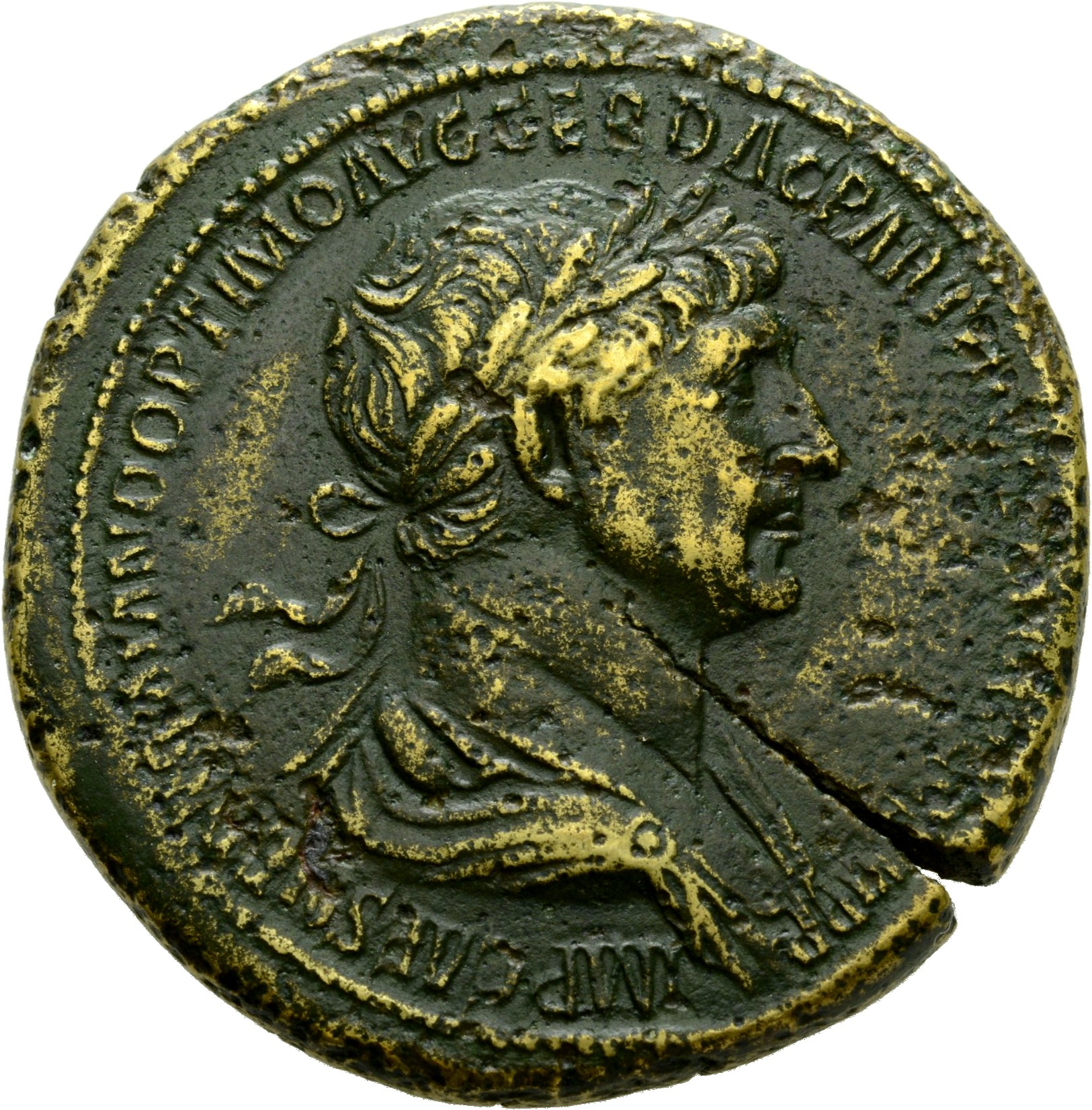 RIC II Trajan 663 Trajan obverse, Bust of Trajan, laureate, draped, right