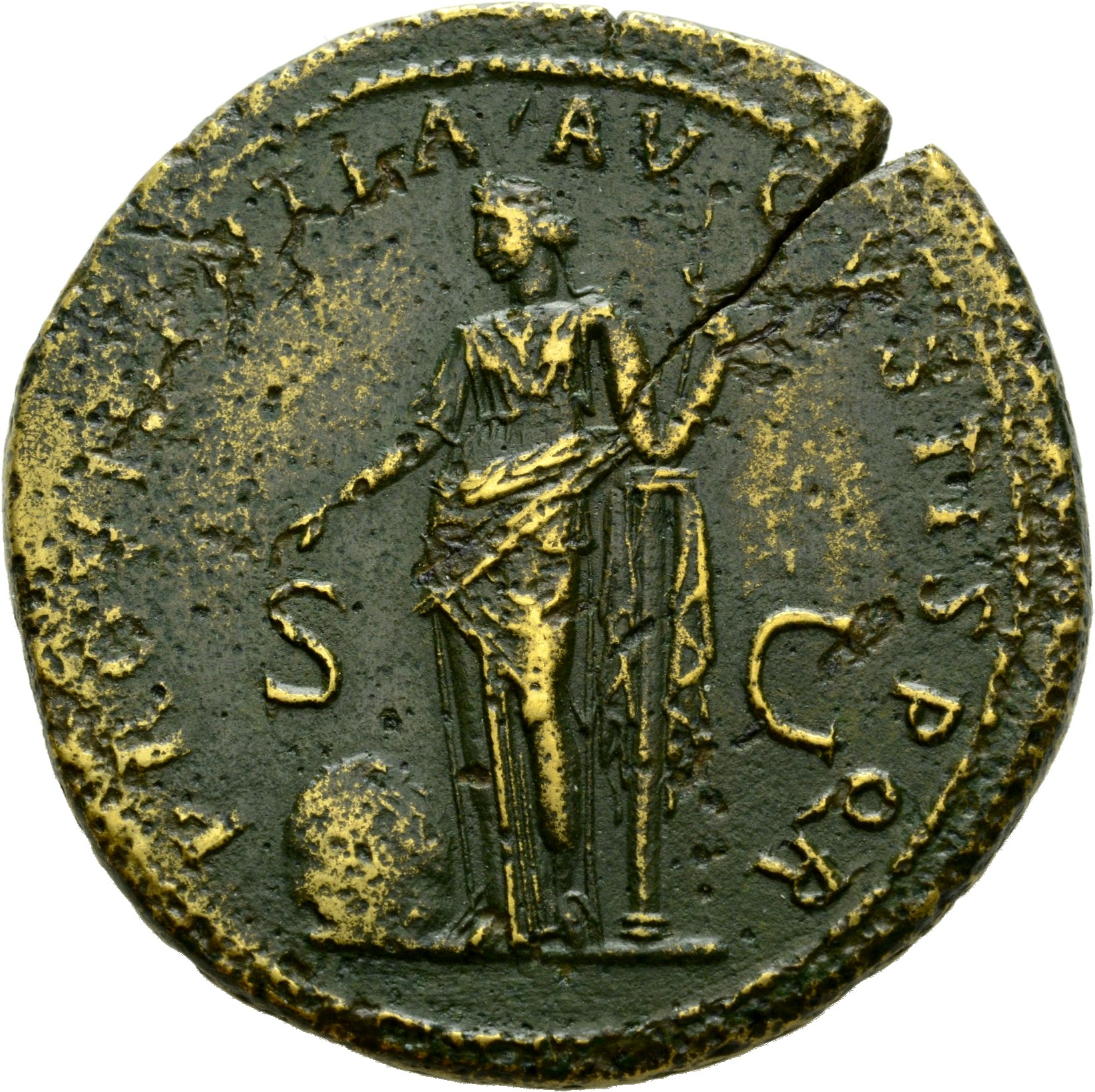 RIC II Trajan 663 Trajan reverse, Providentia, draped, standing left, pointing right hand at large globe lying left, resti...