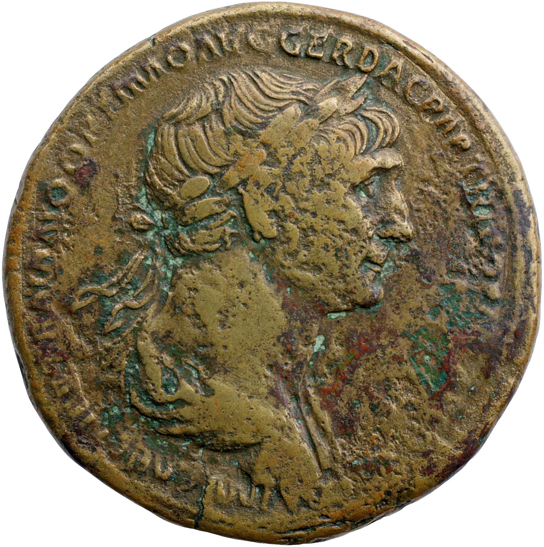 RIC II Trajan 667 Trajan obverse, Bust of Trajan, laureate, draped, right