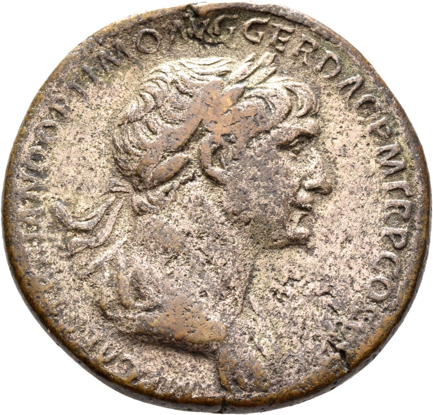 RIC II Trajan 671 Trajan obverse, Bust of Trajan, laureate, draped, right