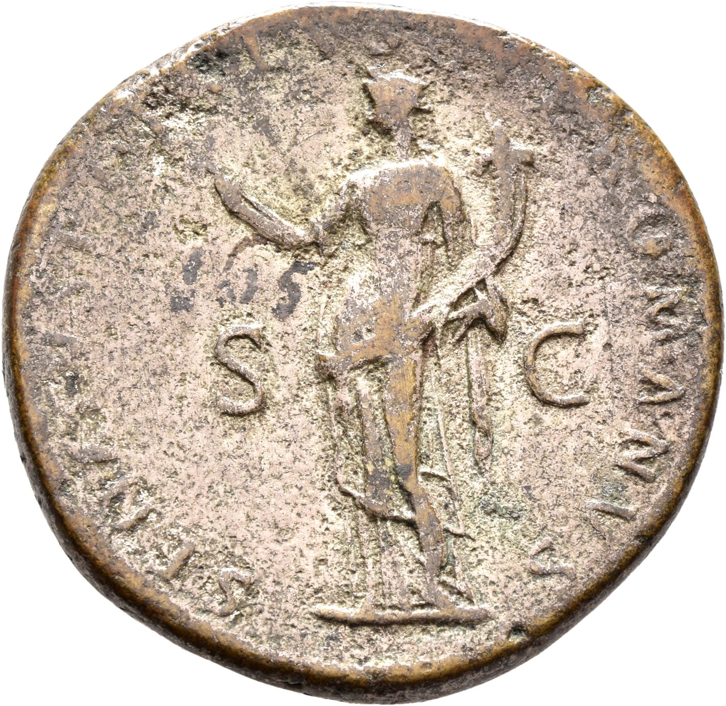 RIC II Trajan 671 Trajan reverse, Felicitas, draped, standing left, holding up caduceus in right hand and cornucopiae in left