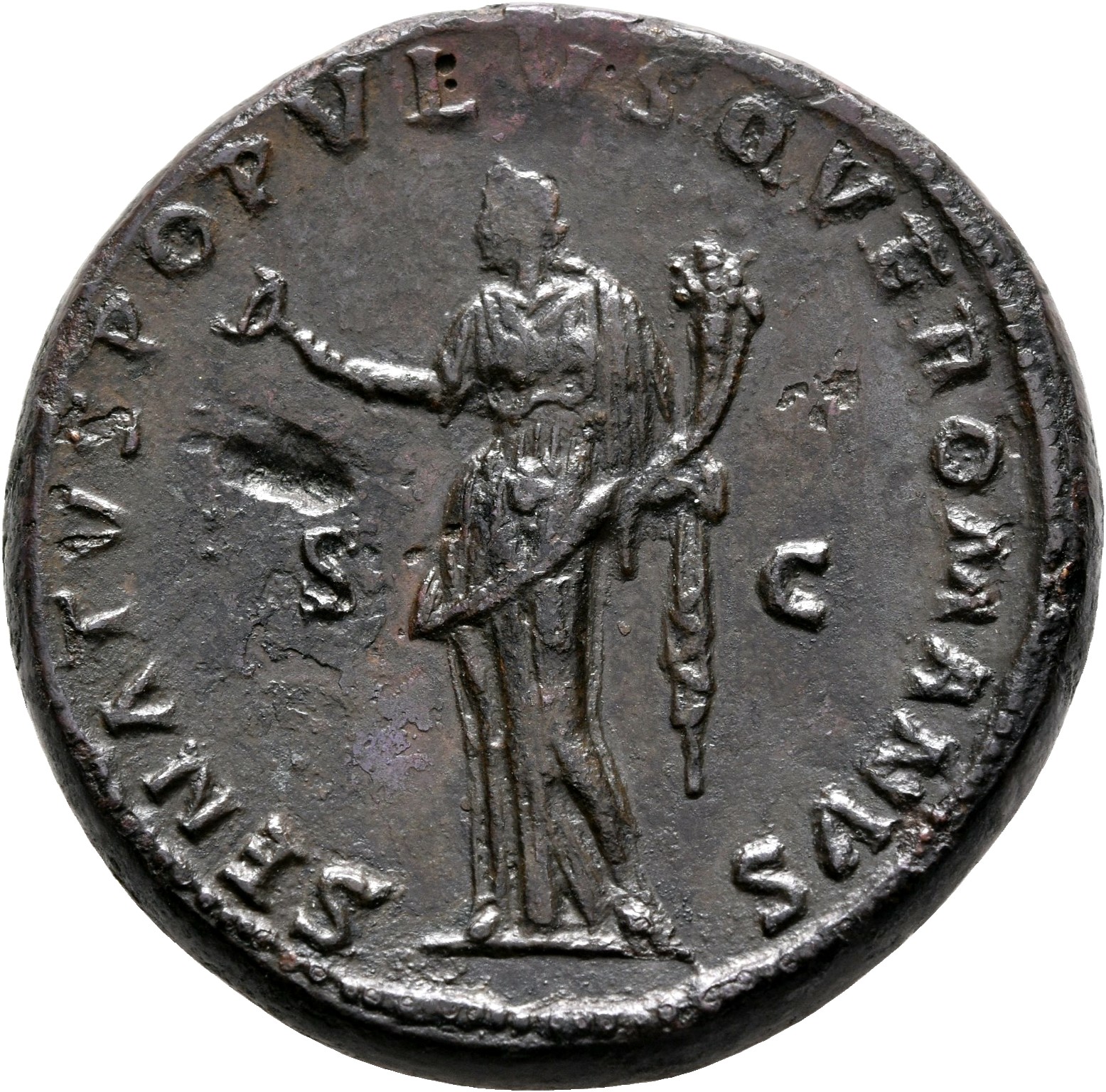 RIC II Trajan 672 Trajan reverse, Felicitas, draped, standing left, holding up caduceus in right hand and cornucopiae in left
