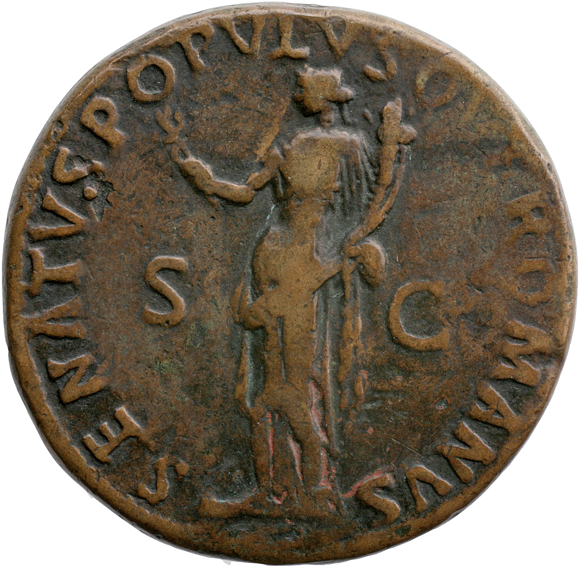 Trajan reverse — Felicitas, draped, standing left, holding up caduceus in right hand and cornucopiae in left