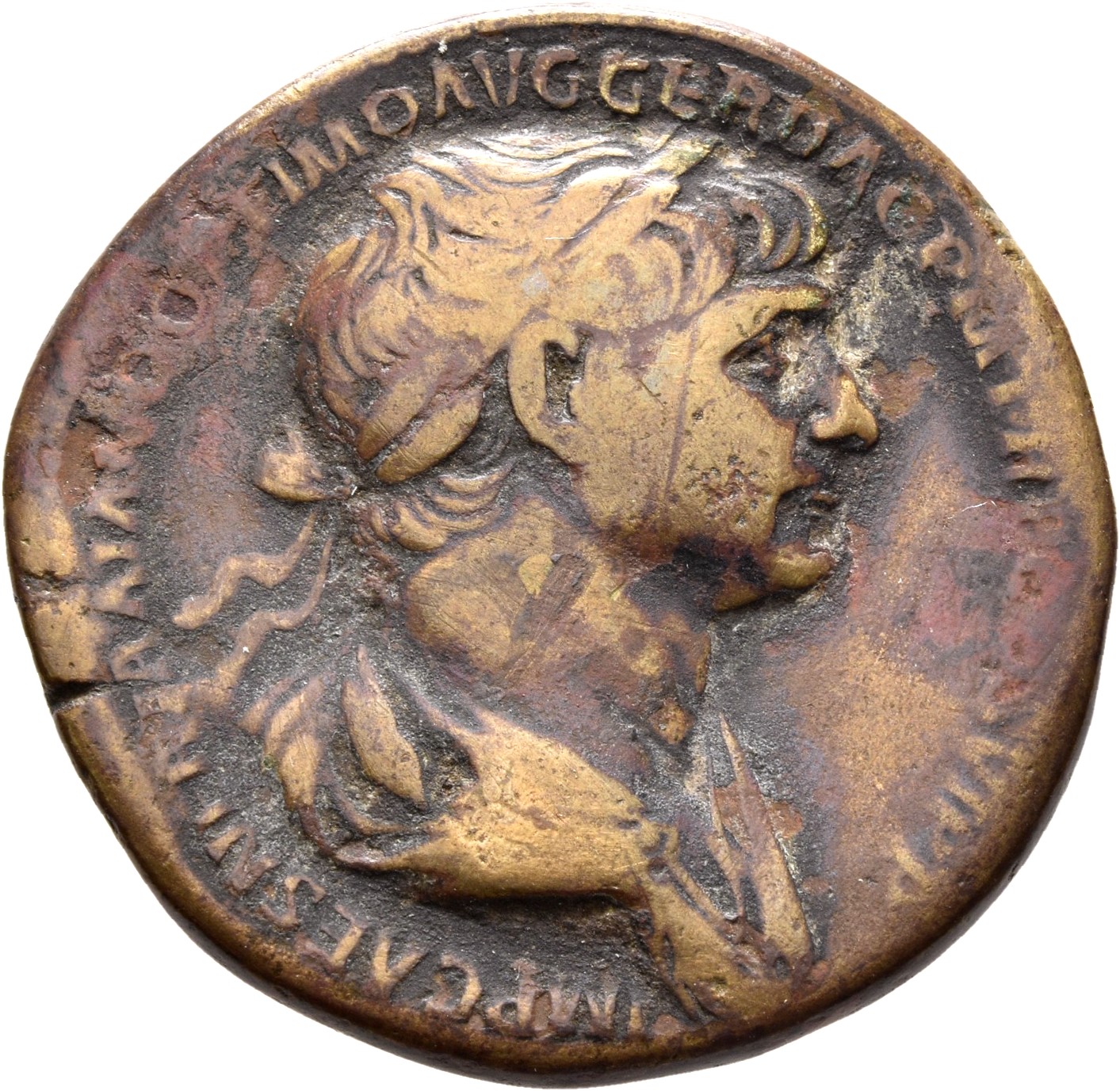 RIC II Trajan 673 Trajan obverse, Bust of Trajan, laureate, right with aegis