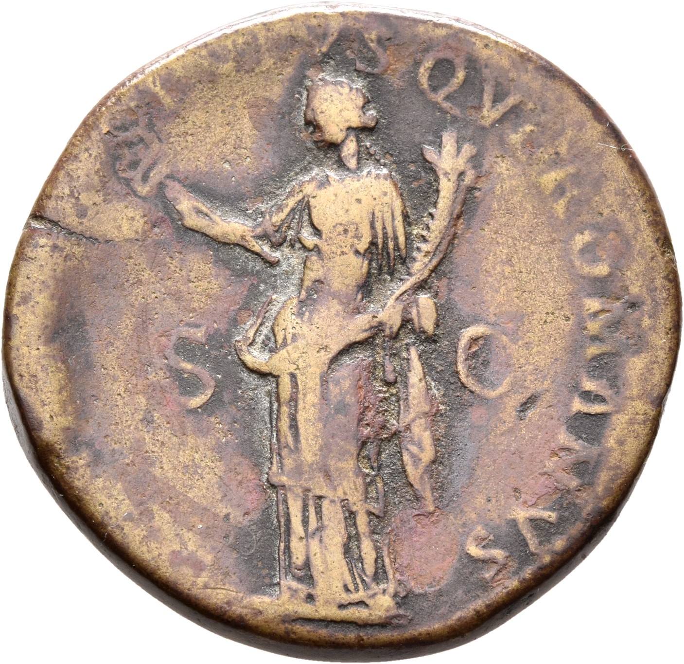 RIC II Trajan 673 Trajan reverse, Felicitas, draped, standing left, holding up caduceus in right hand and cornucopiae in left