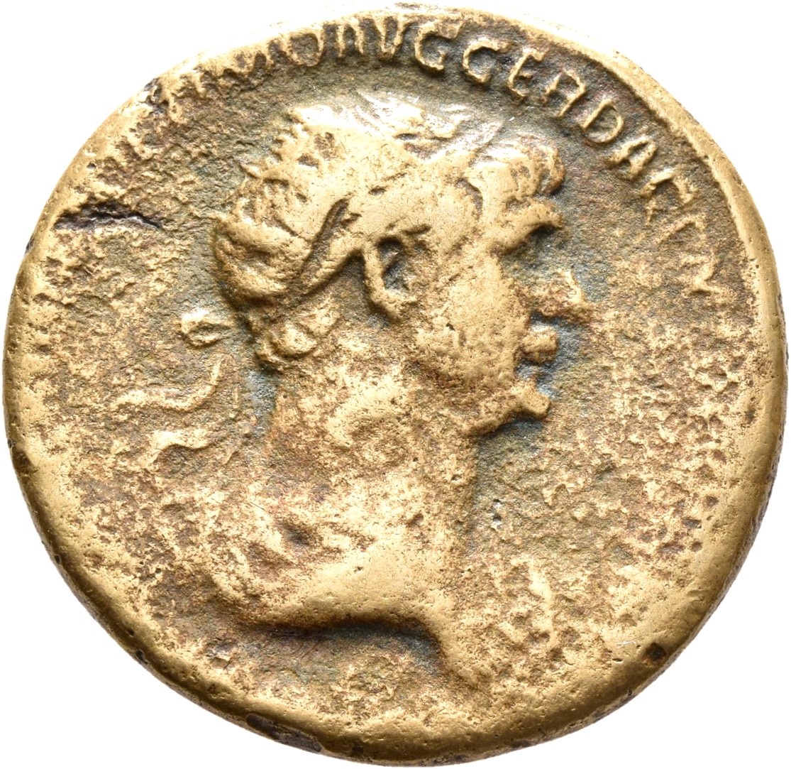 RIC II Trajan 674 (dupondius) Trajan obverse, Bust of Trajan, radiate, draped, right