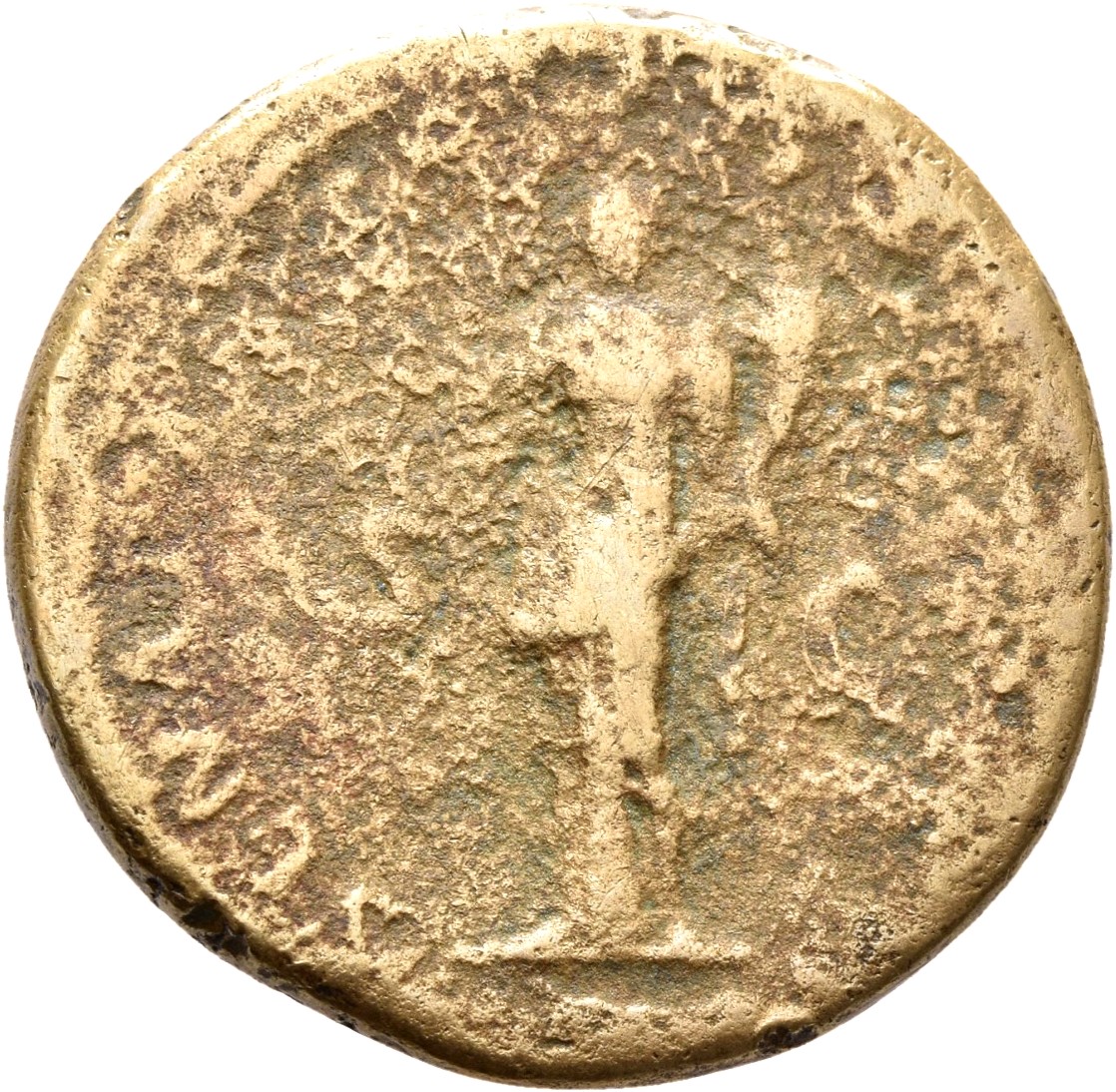 RIC II Trajan 674 (dupondius) Trajan reverse, Felicitas, draped, standing left, holding up caduceus in right hand and corn...