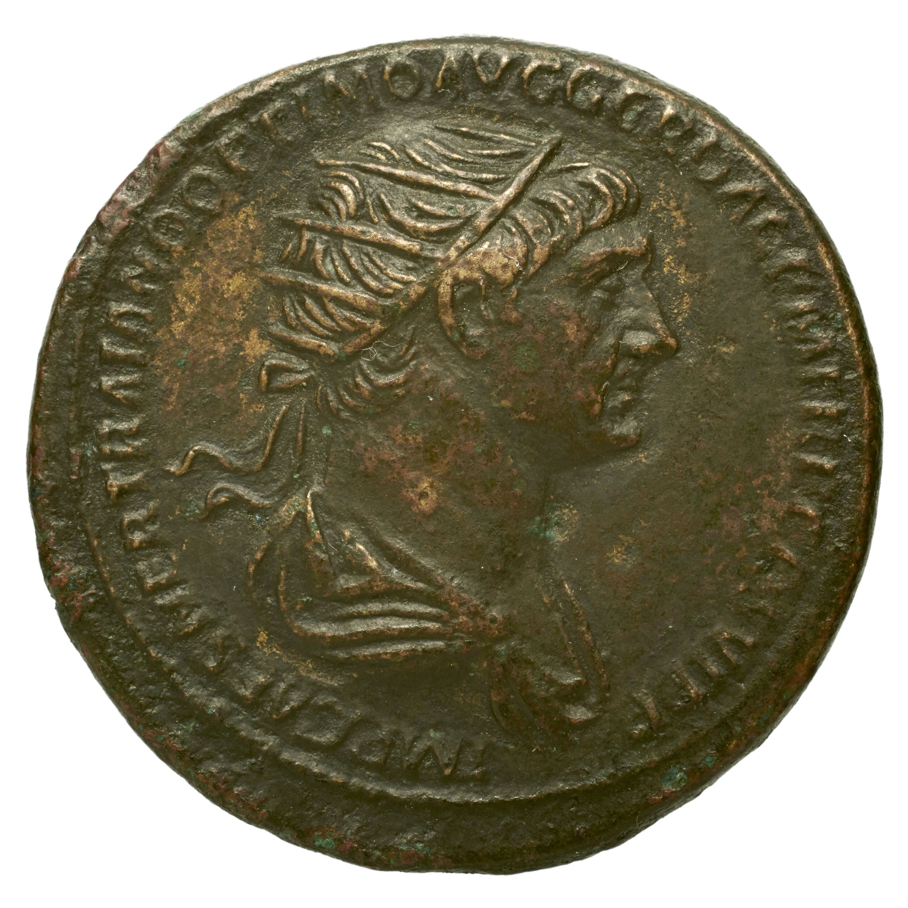 RIC II Trajan 679 Trajan obverse, Bust of Trajan, radiate, draped, right