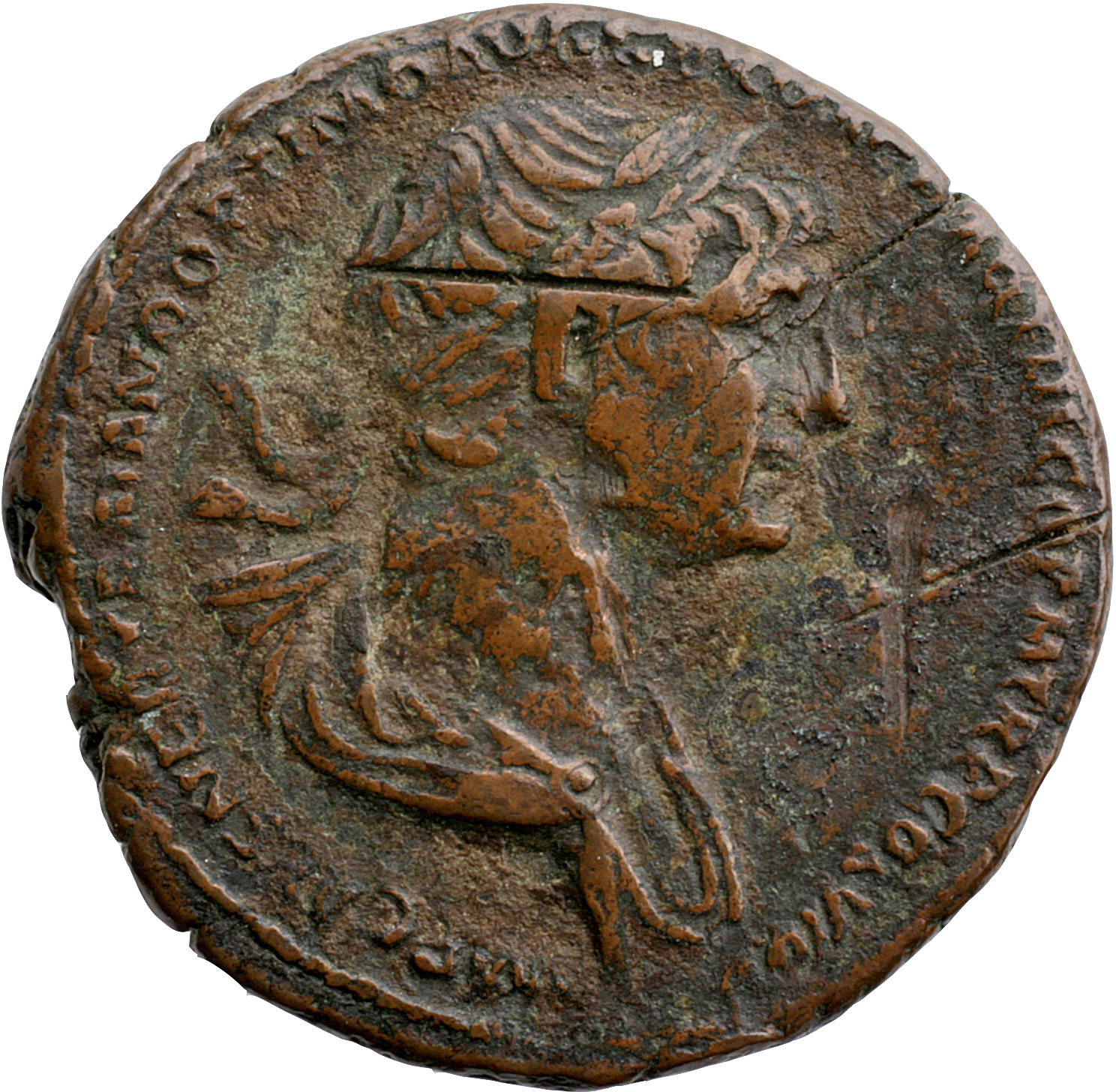 Trajan obverse — Bust of Trajan, laureate, draped, right