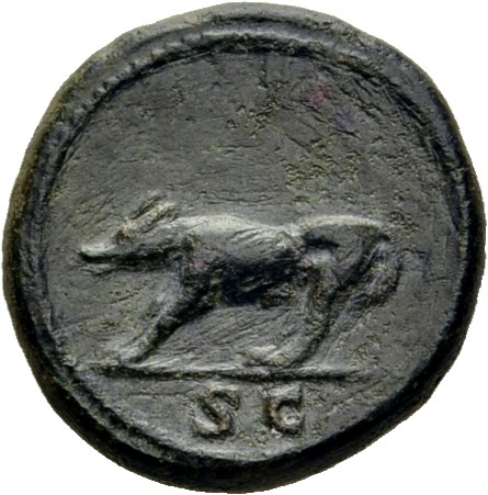 RIC II Trajan 694 Trajan reverse, She-wolf walking left