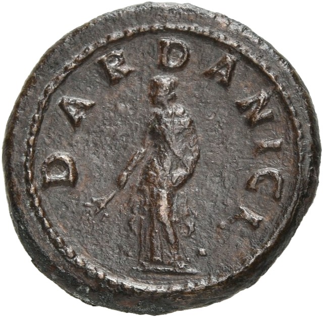 RIC II Trajan 704 Trajan reverse, Woman (Pax?), draped, standing left, holding branch (corn-ears?) downwards in right hand...