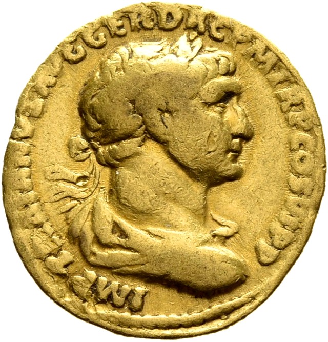 RIC II Trajan 726 Trajan obverse, Bust of Trajan, laureate, draped, cuirassed, right