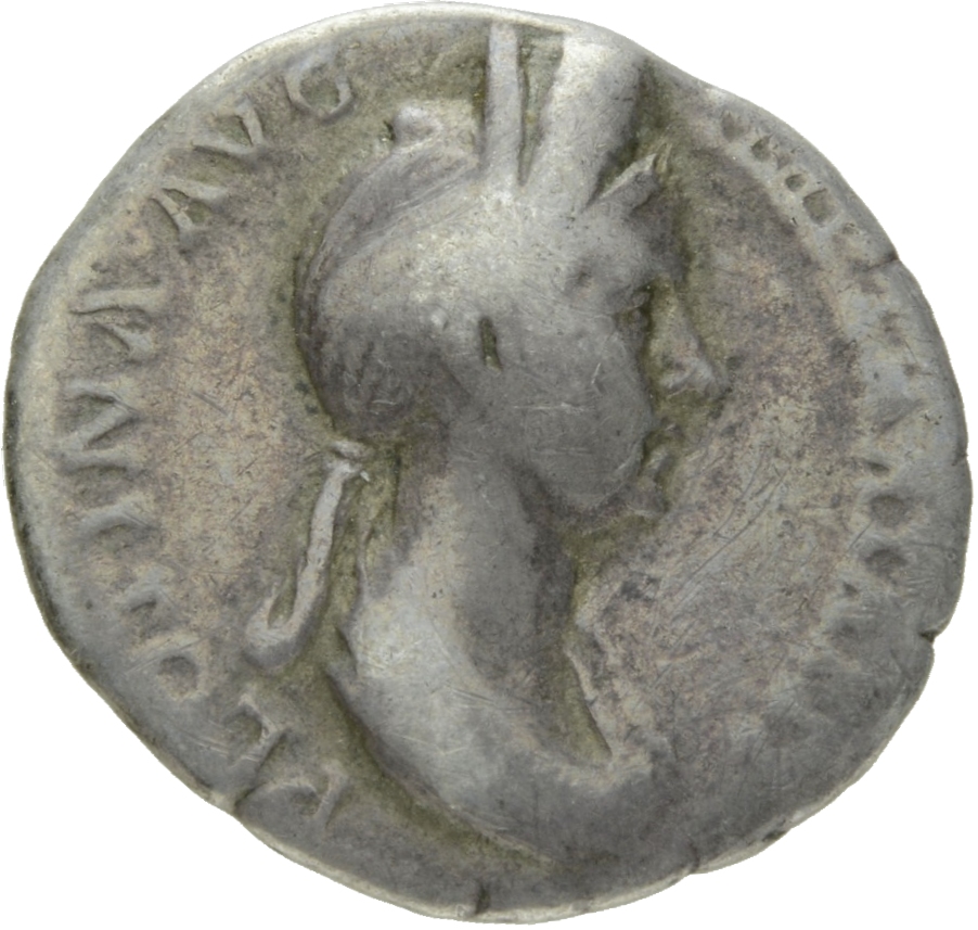 RIC II Trajan 730 (denarius) Trajan obverse, Bust of Plotina, draped, right; hair in queue