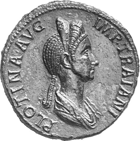 RIC II Trajan 740 Trajan obverse, Bust of Plotina, draped, right; hair in queue