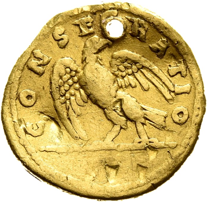 RIC II Trajan 743 (aureus) Trajan reverse, Eagle walking left on sceptre, head right, wings open