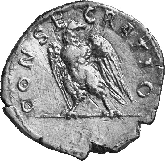 RIC II Trajan 743 (denarius) Trajan reverse, Eagle walking left on sceptre, head right, wings open