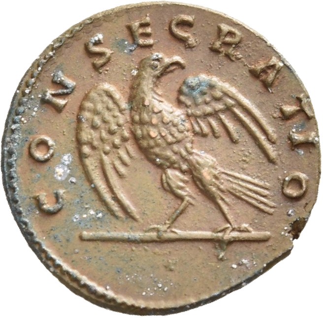 RIC II Trajan 744 Trajan reverse — Eagle walking left on sceptre, head right, wings open