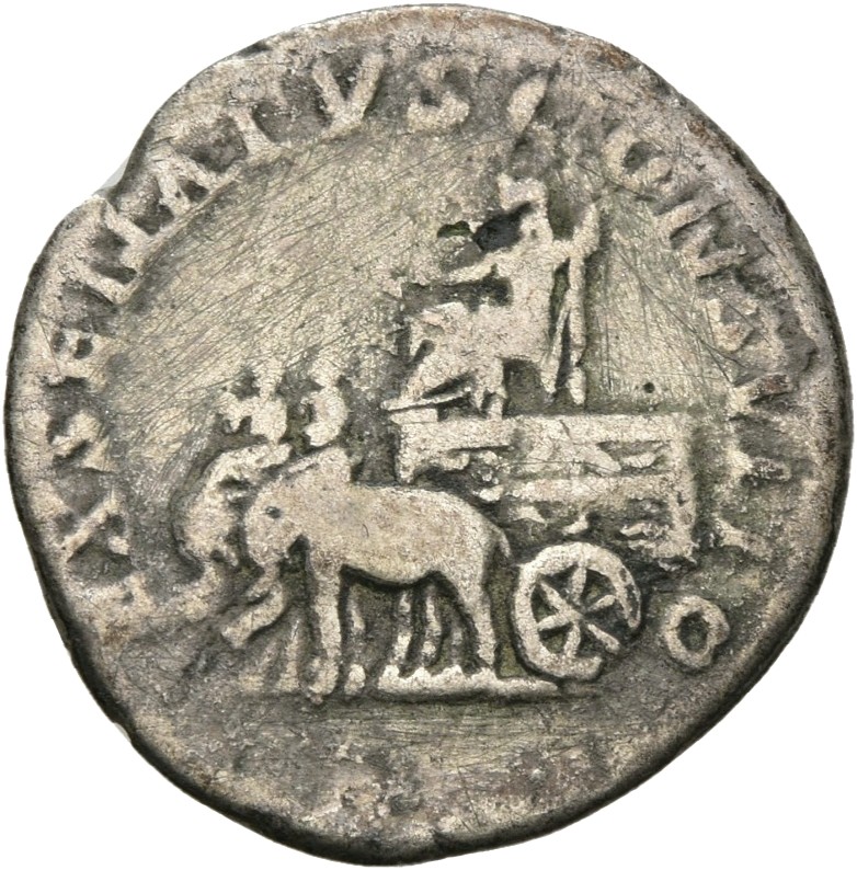 RIC II Trajan 747 Trajan reverse, Marciana? or Vesta? seated in elephant driven car right, holding patera and sceptre