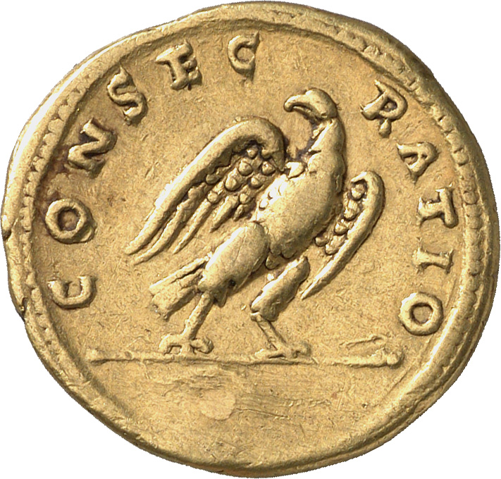 RIC II Trajan 751 Trajan reverse, Eagle perched on sceptre, head left, wings open