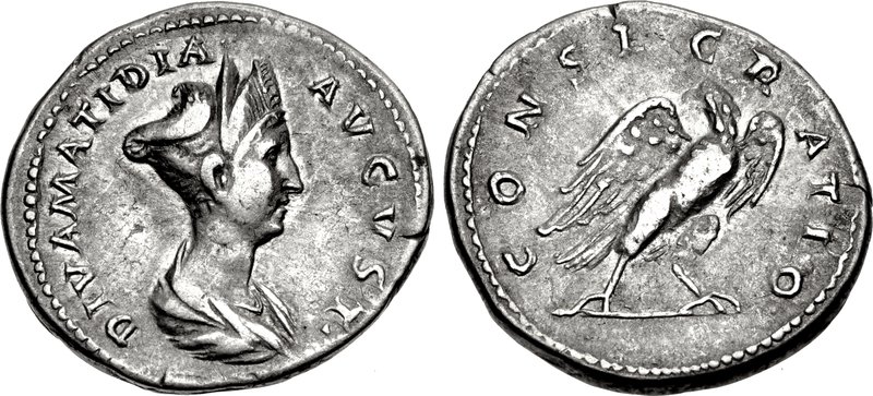 RIC II Trajan 752 Trajan obverse, Bust of Matidia, draped, right; hair coiled and jeweled on top of head; hair in front de...