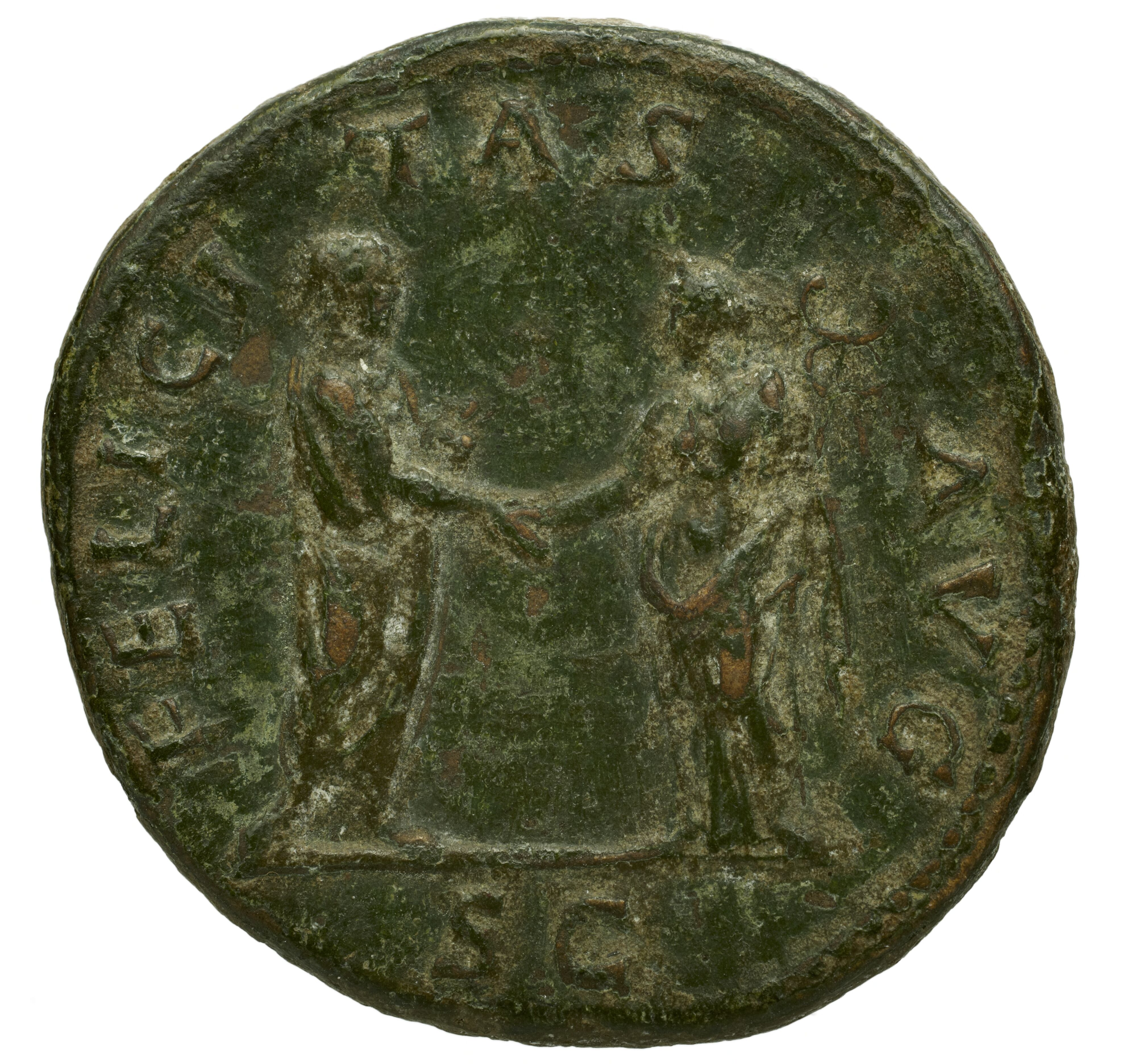 RIC II Trajan 754 Trajan obverse, Bust of Matidia, draped, right; hair coiled and jeweled on top of head; hair in front de...