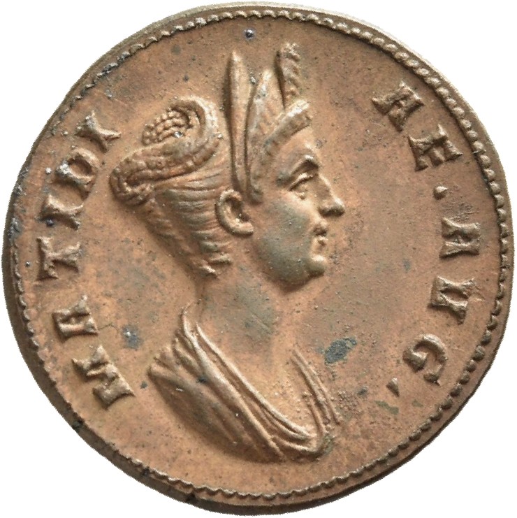 RIC II Trajan 759 (aureus) Trajan obverse, Bust of Matidia, draped, right; hair coiled and jeweled on top of head; hair in...