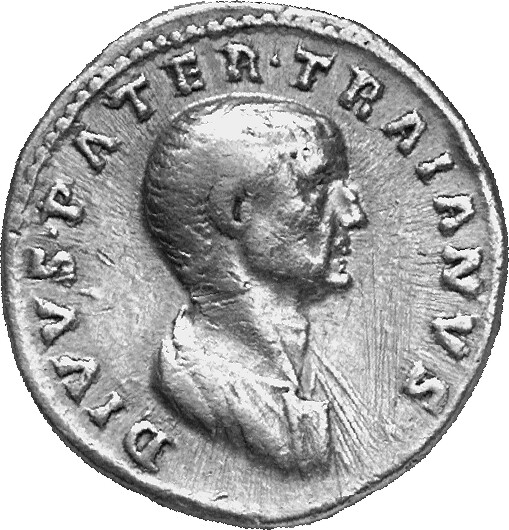 RIC II Trajan 762 Trajan reverse, Bust of Trajan Senior, bare-headed, draped, right