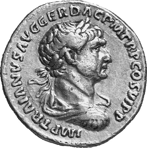 RIC II Trajan 762 Trajan obverse, Bust of Trajan, laureate, draped, right