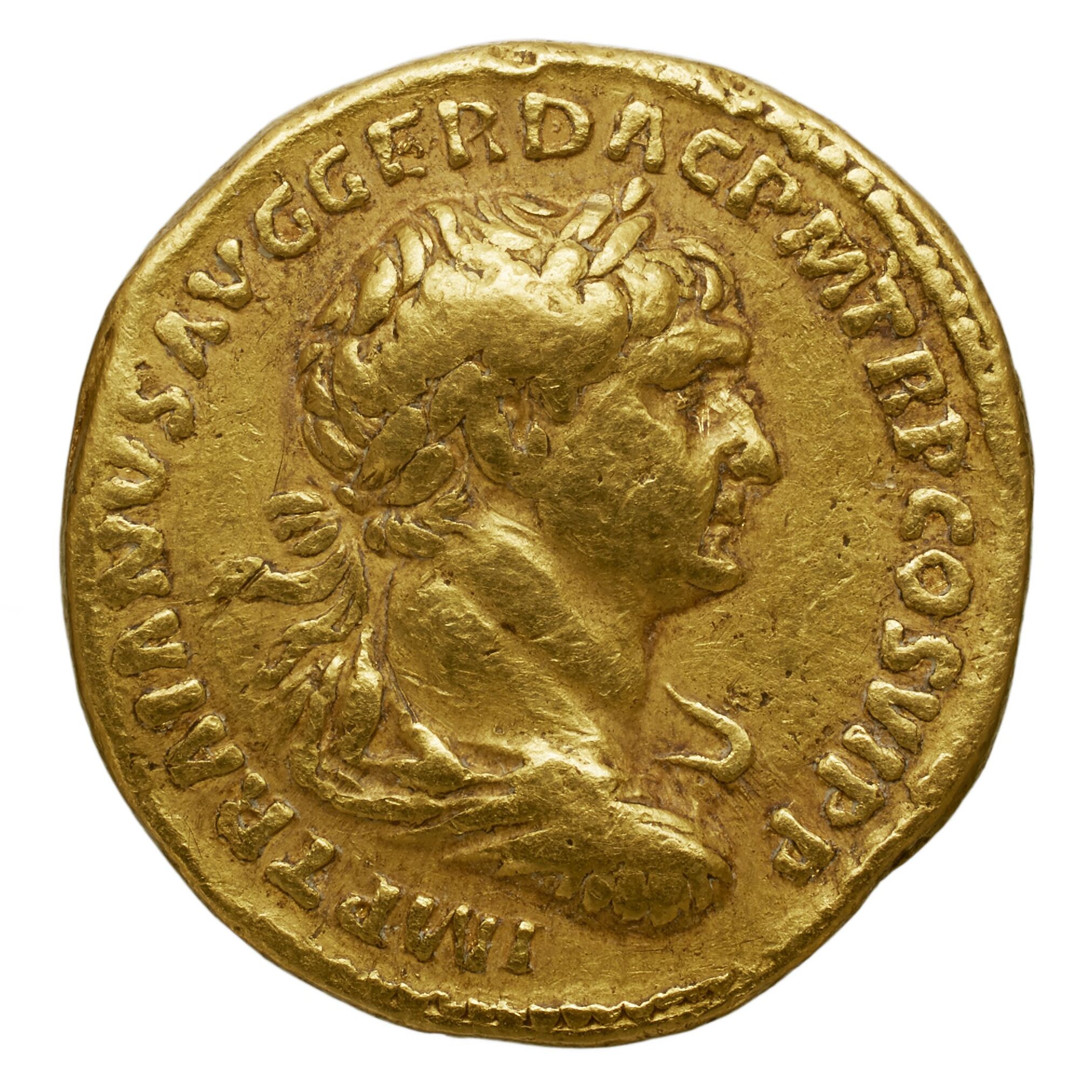 RIC II Trajan 762 Trajan obverse, Bust of Trajan, laureate, draped, right