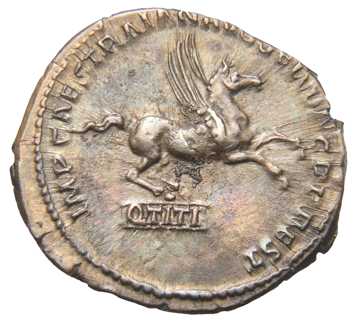 RIC II Trajan 776 Trajan reverse, Pegasus right on pedestal inscribed Q TITI