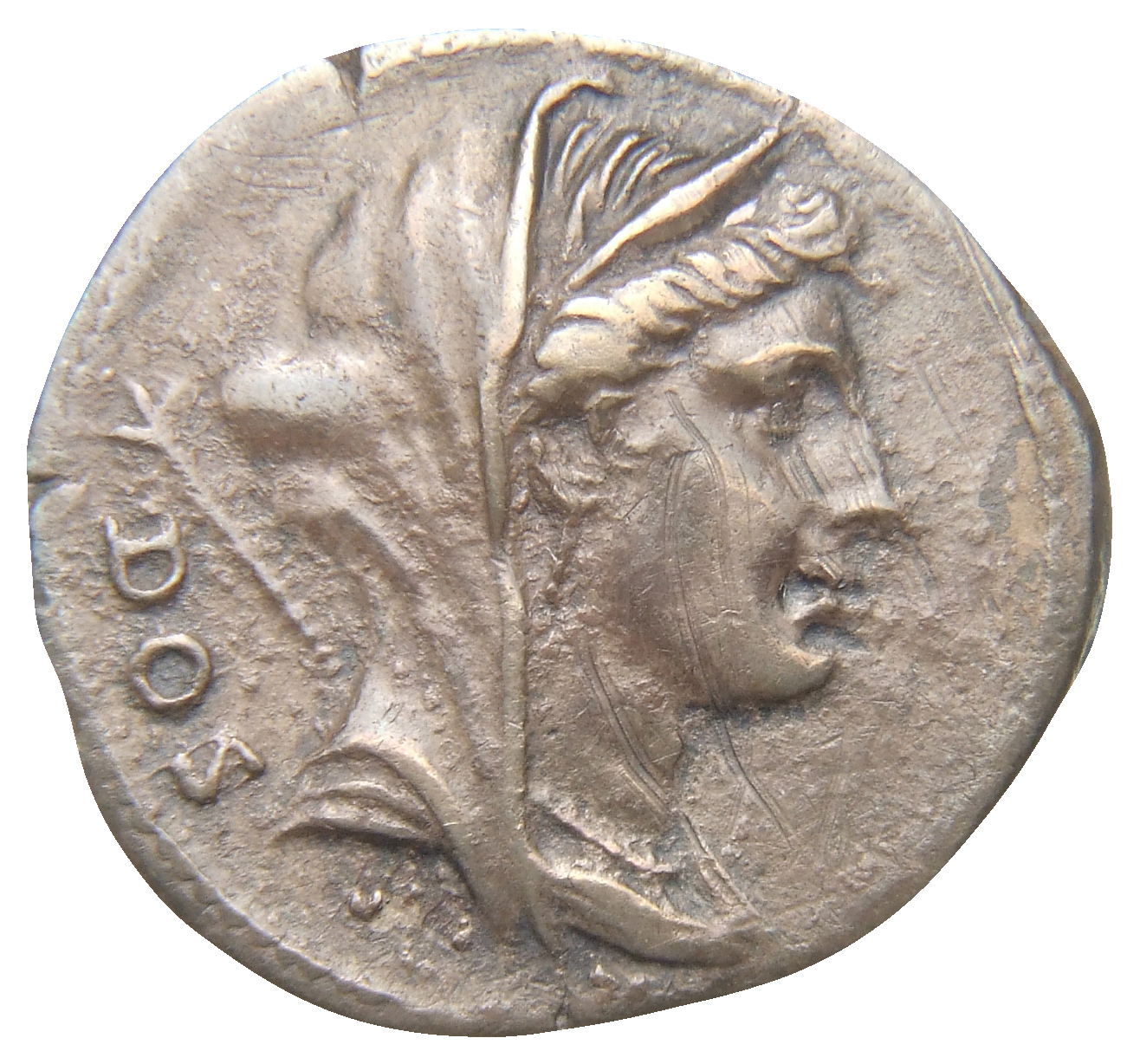RIC II Trajan 778 Trajan obverse, Head of Juno, veiled, right; sceptre behind