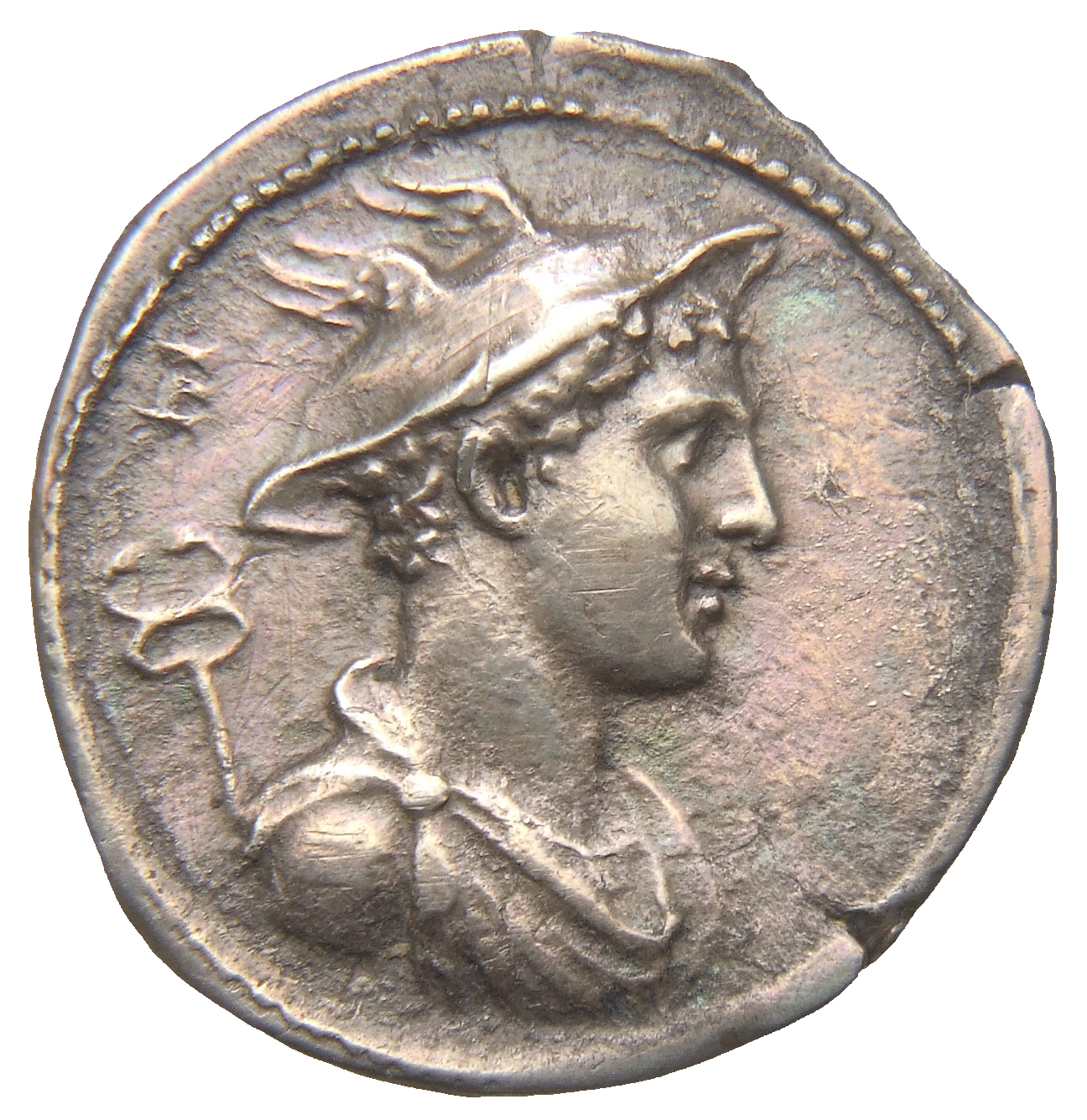 RIC II Trajan 780 Trajan obverse, Bust of Mercury, right; caduceus and E behind