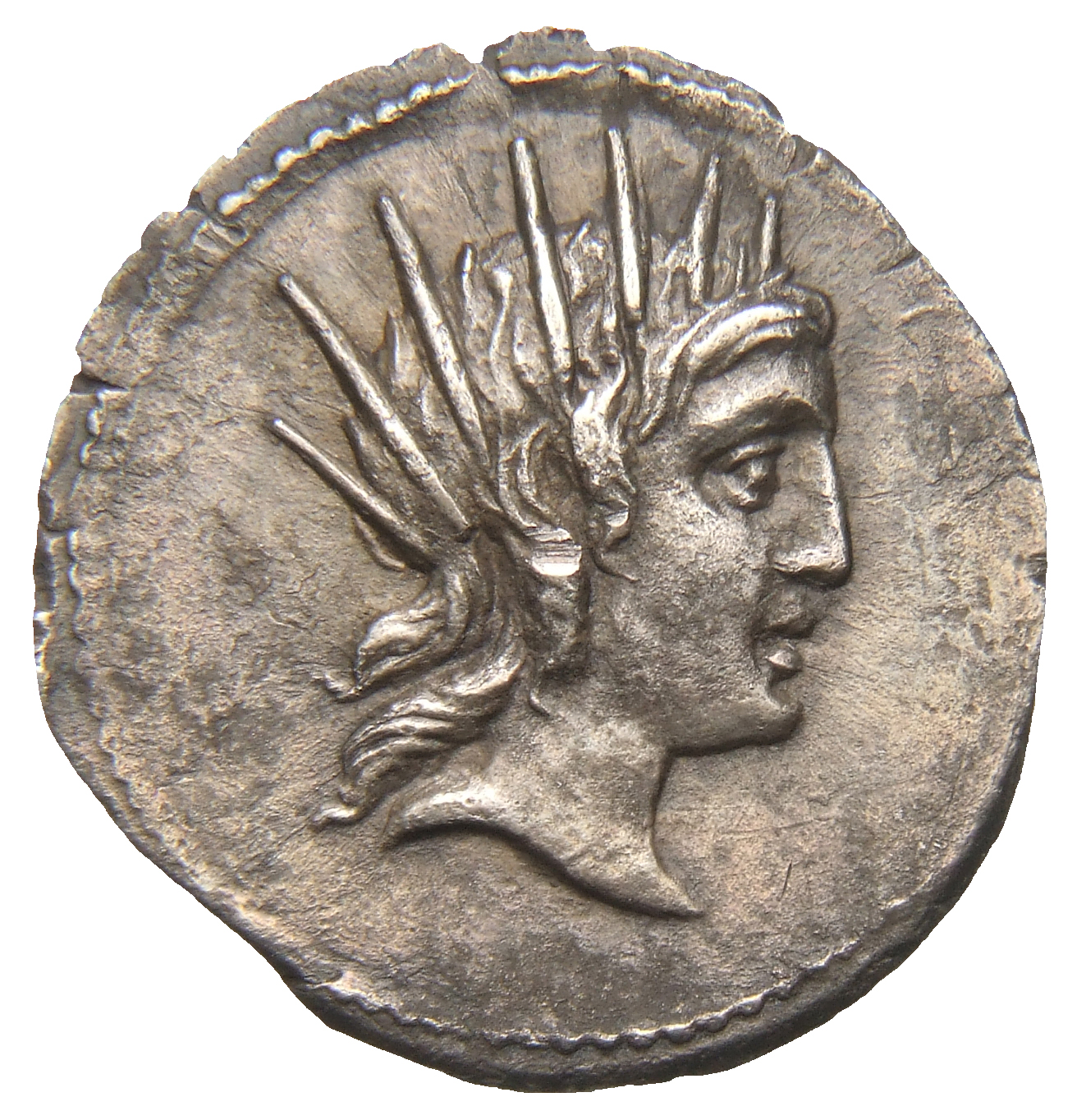 RIC II Trajan 785 Trajan obverse, Head of Sol, radiate, right
