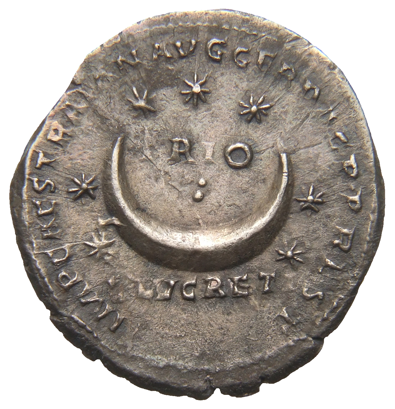 RIC II Trajan 785 Trajan reverse, Crescent with seven stars