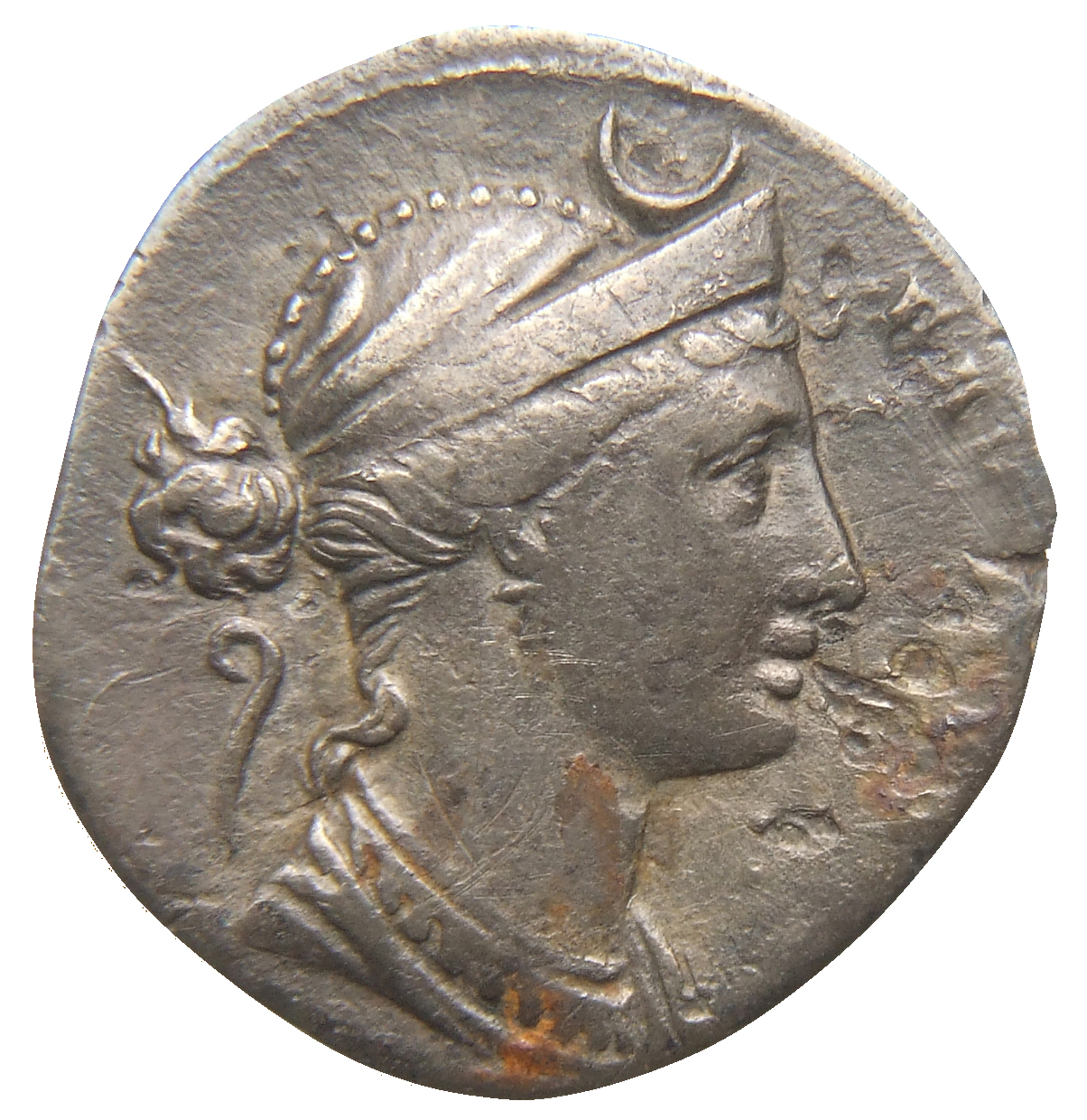 RIC II Trajan 792 Trajan obverse, Bust of Diana, right; lituus behind
